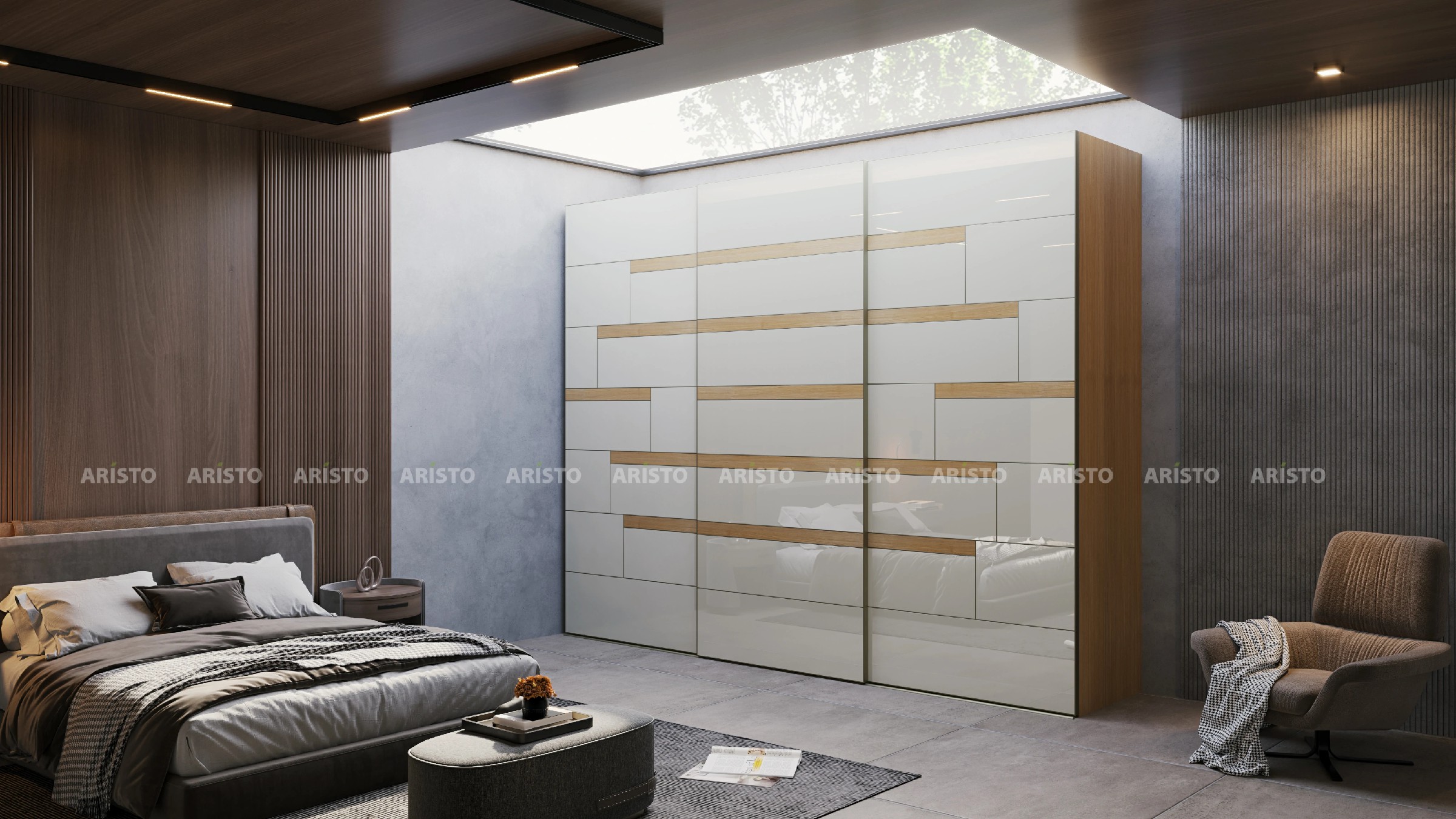 TES 04 - SHUTTER FINISH - WHITE CANVAS(HIGH GLOSSY) & OAK NATURAL