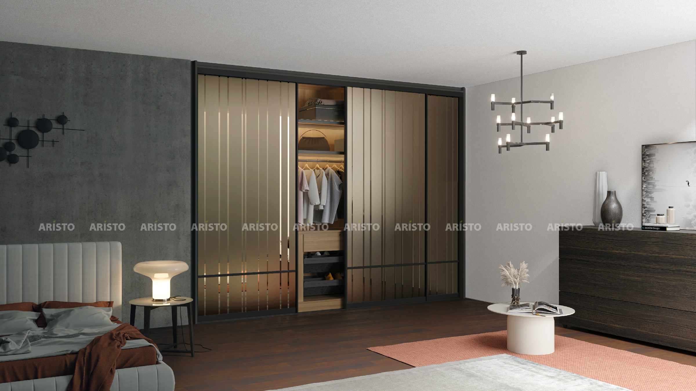 GLA 01 - SHUTTER FINISH - BROWN TINTED MIRROR WITH FROSTED LINES~1