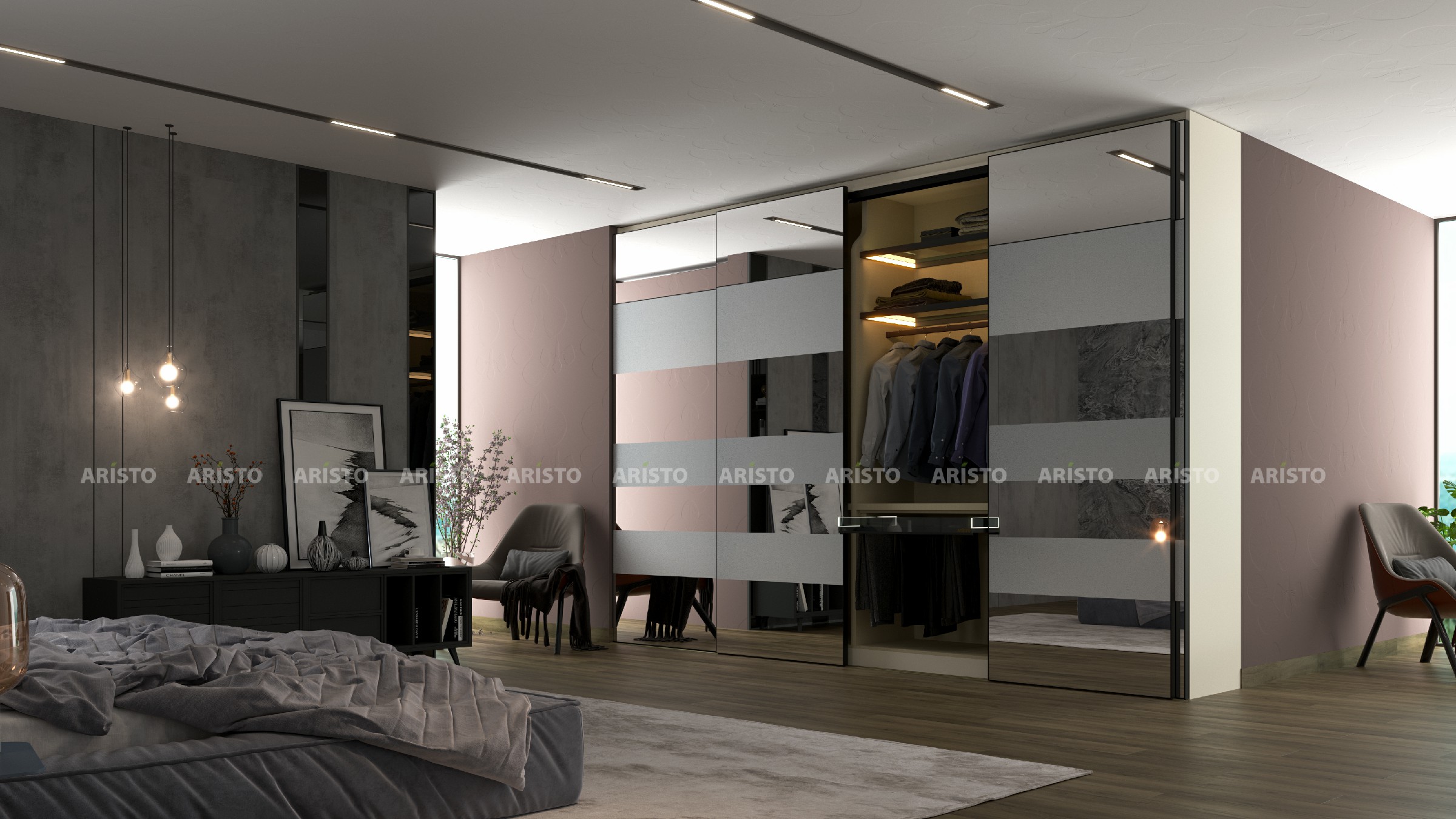 GLA 02 - SHUTTER FINISH - PLAIN MIRROR WITH FROSTED LINES_CShading_LightMix copy~1